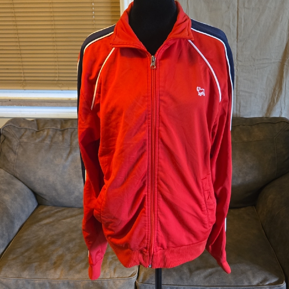 Aeropostale Red Zip Up Jacket with Navy and White Trim Size L